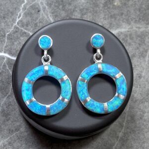 Sterling Silver 925 Opal Round Dangle Earrings